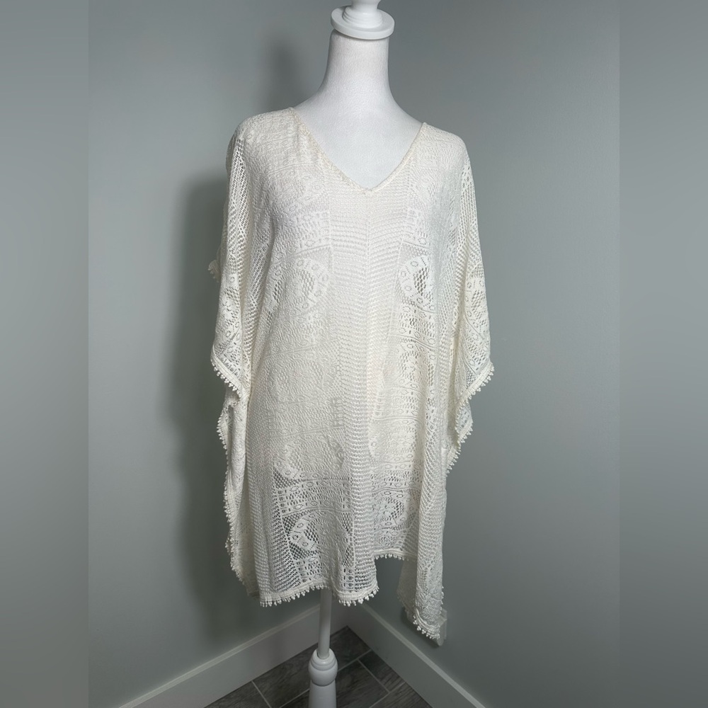 Seafolly Mesh  Boho  Cream  Beach Pool  Mesh Kaftan Coverup Size S/M - Picture 12 of 14